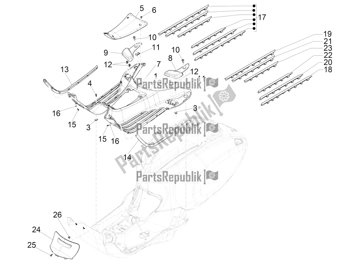 All parts for the Central Cover - Footrests of the Vespa Primavera 150 Iget Apac 2016