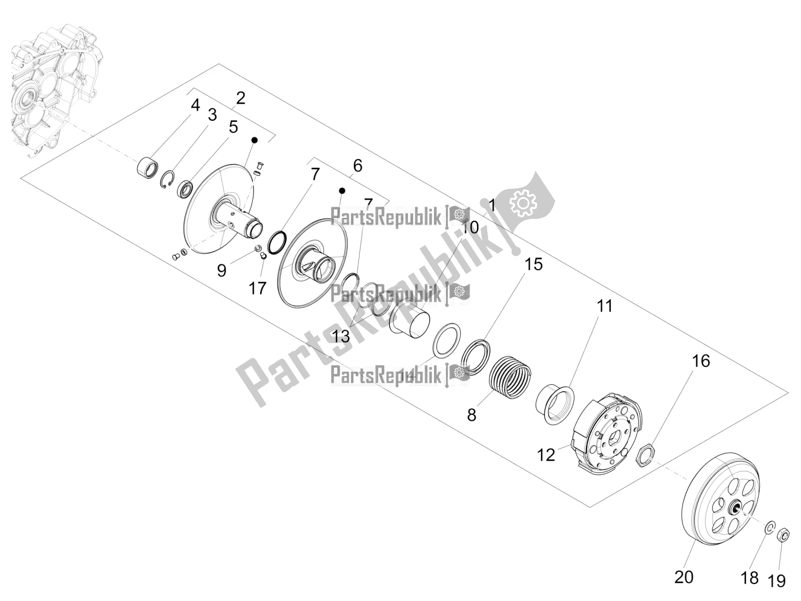 All parts for the Driven Pulley of the Vespa Primavera 150 Iget Apac 2016