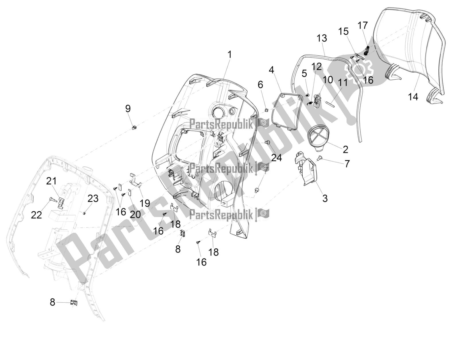 All parts for the Front Glove-box - Knee-guard Panel of the Vespa Primavera 150 Iget Apac 2016