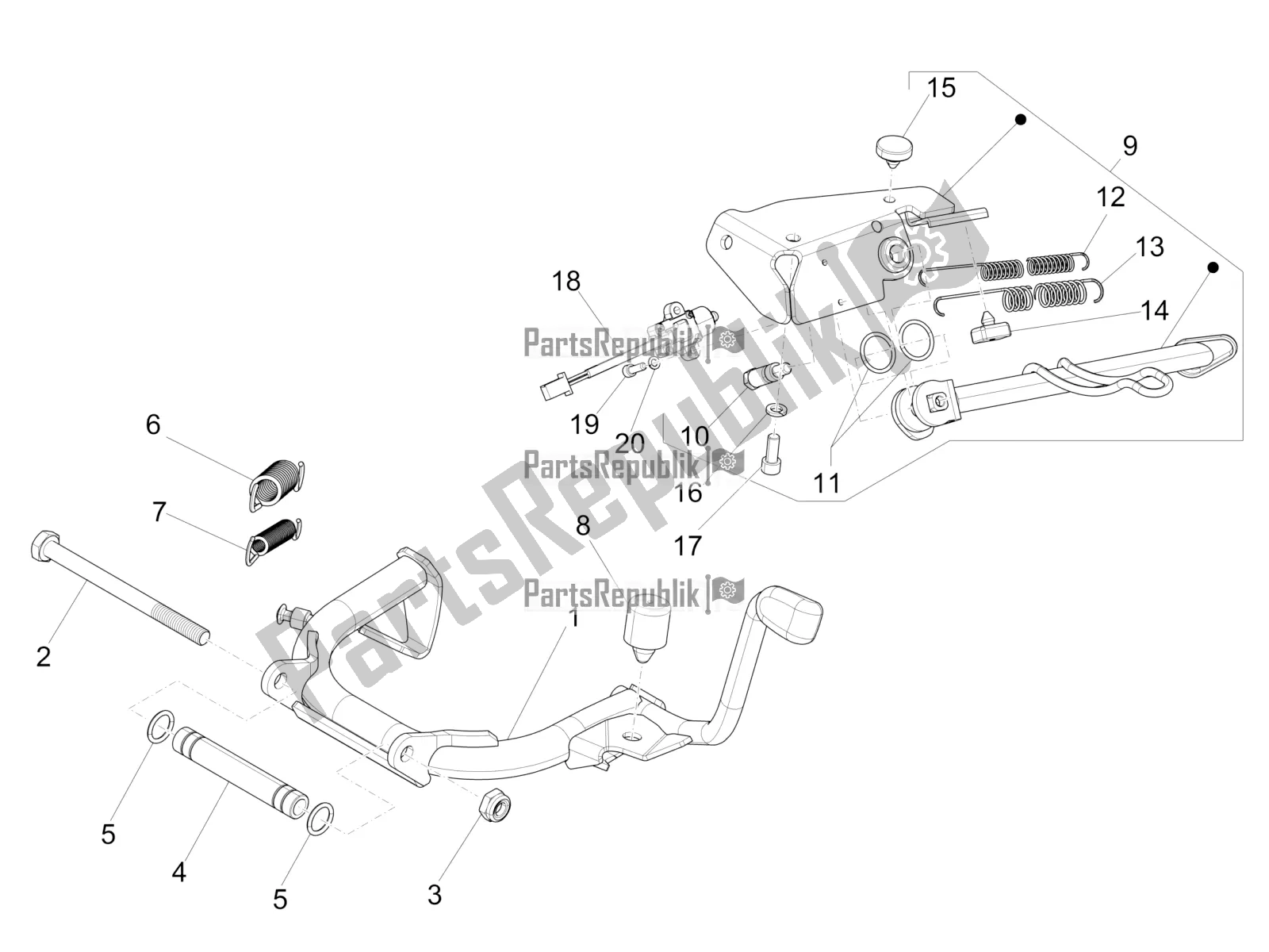 All parts for the Stand/s of the Vespa Primavera 150 Iget Apac 2016