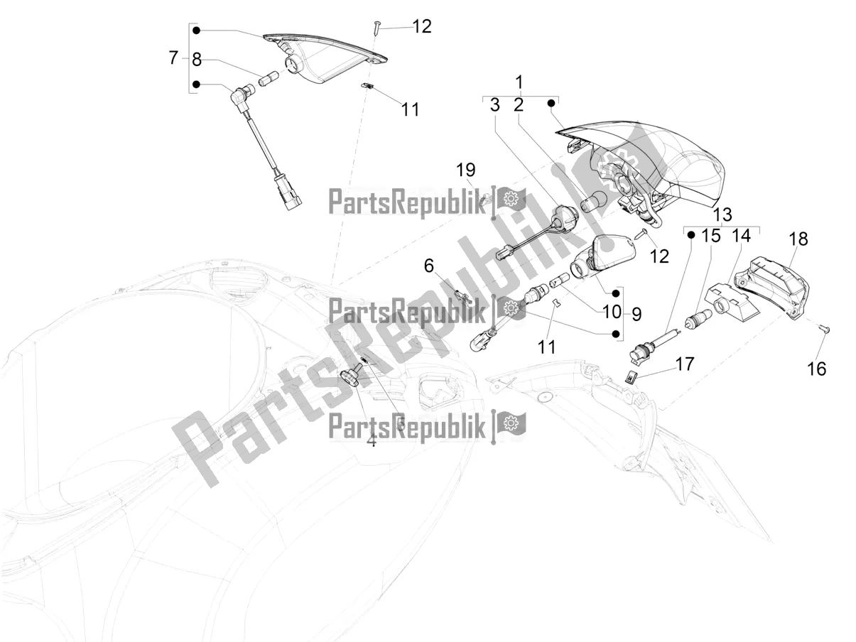 Todas as partes de Faróis Traseiros - Pisca-piscas do Vespa Primavera 150 Iget Apac 2017