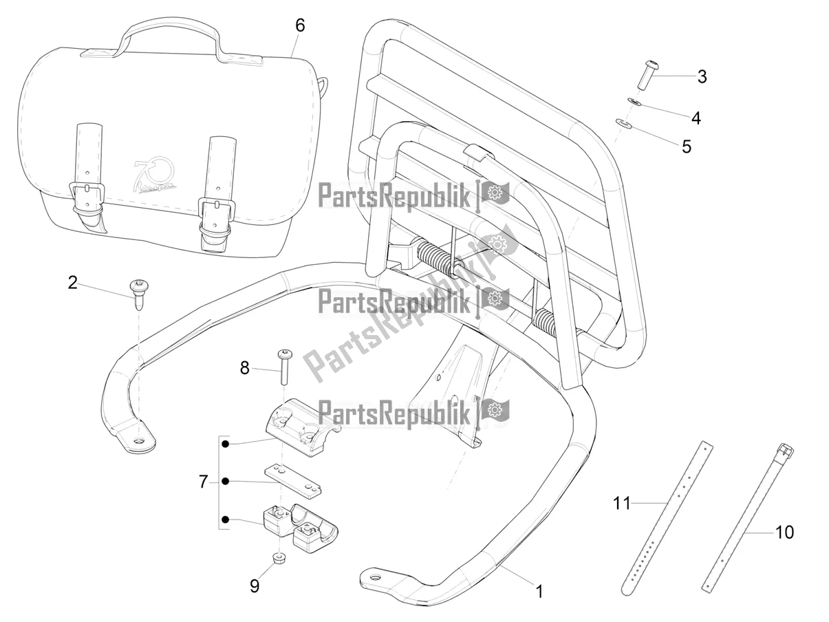 All parts for the Rear Luggage Rack of the Vespa Primavera 150 Iget Apac 2017