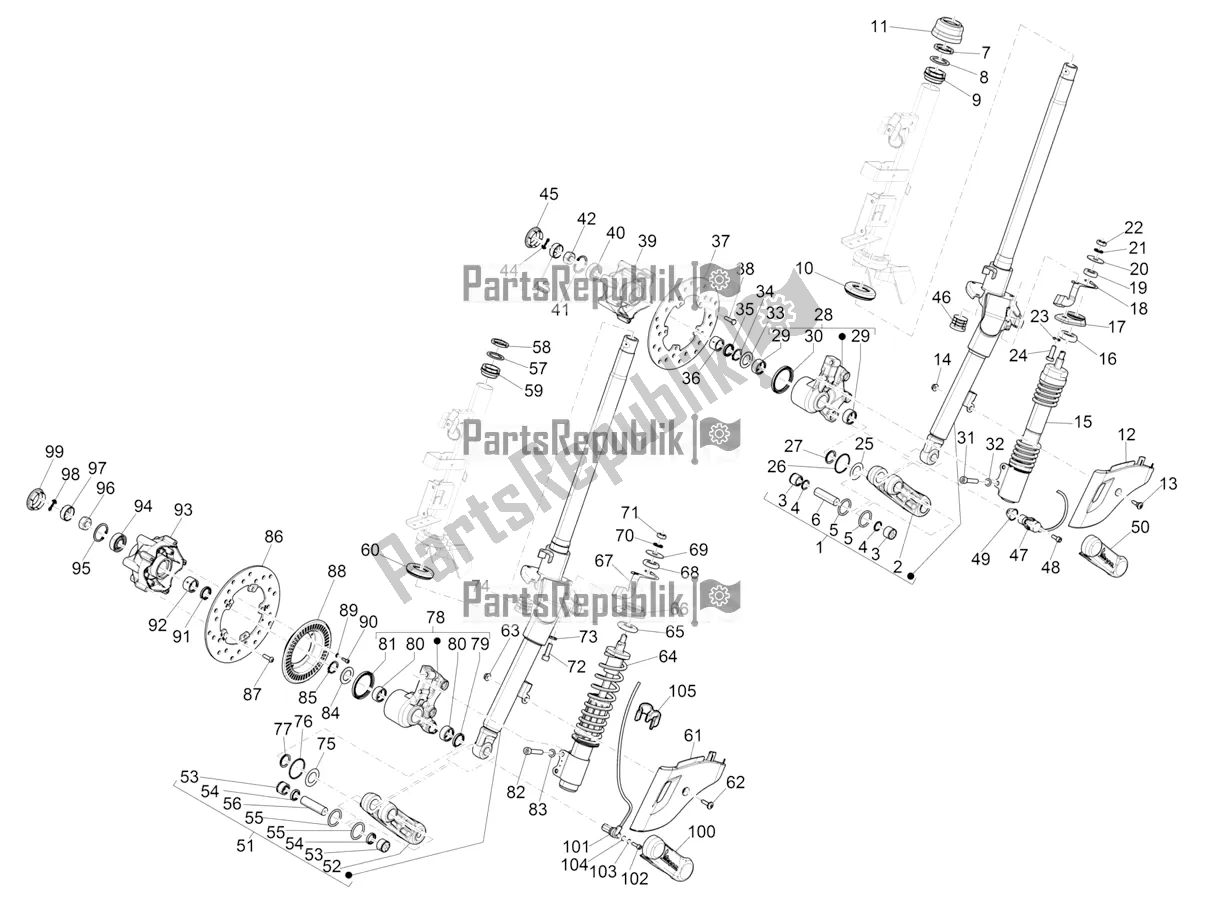 Tutte le parti per il Forcella / Tubo Sterzo - Unità Cuscinetto Sterzo del Vespa Primavera 150 Iget Apac 2018