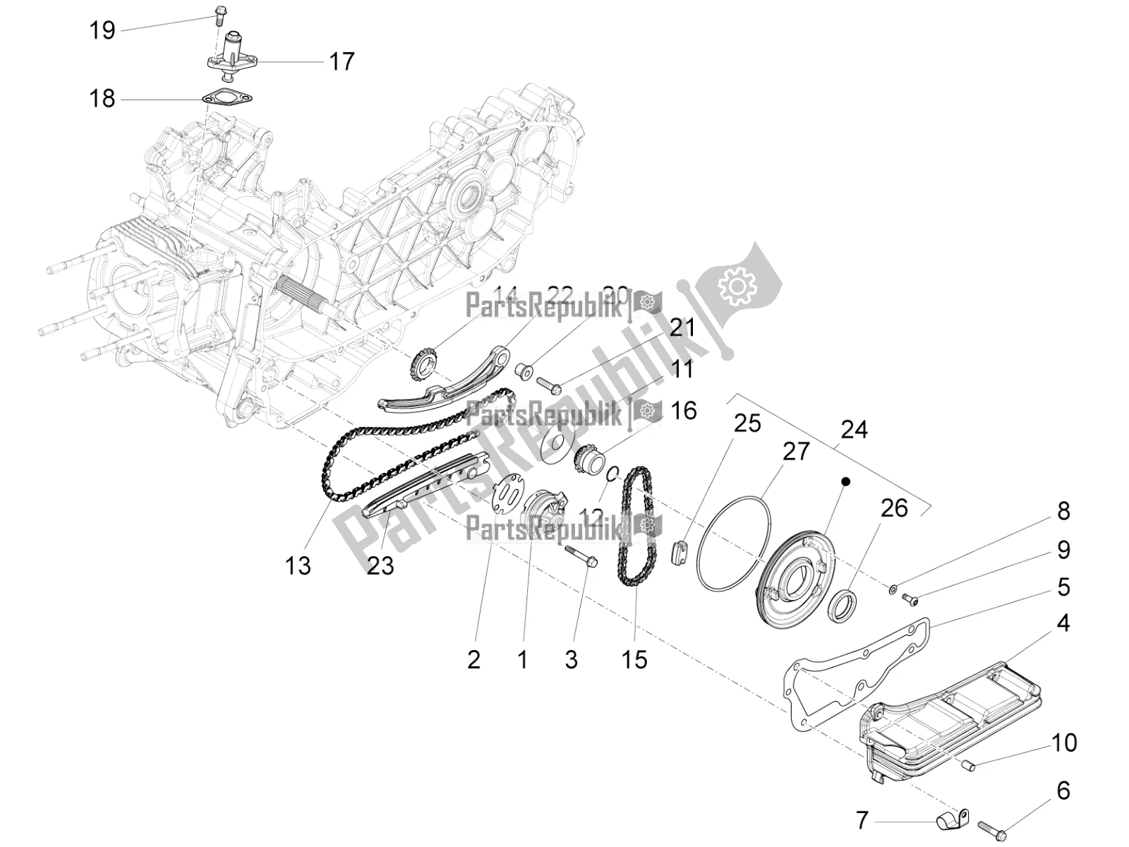 All parts for the Oil Pump of the Vespa Primavera 150 Iget Apac 2018