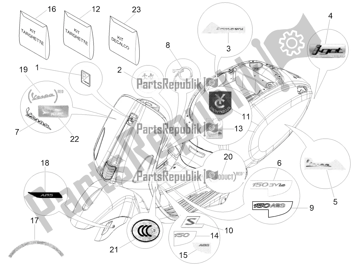 Toutes les pièces pour le Plaques - Emblèmes du Vespa Primavera 150 Iget Apac 2018