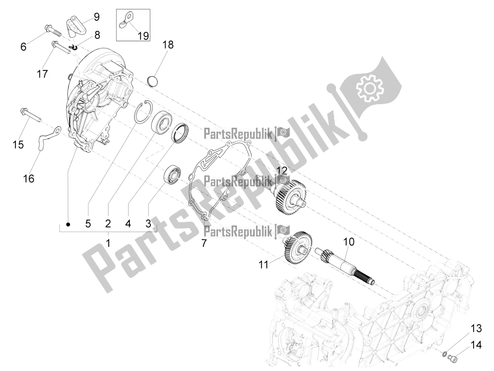 All parts for the Reduction Unit of the Vespa Primavera 150 Iget Apac 2018