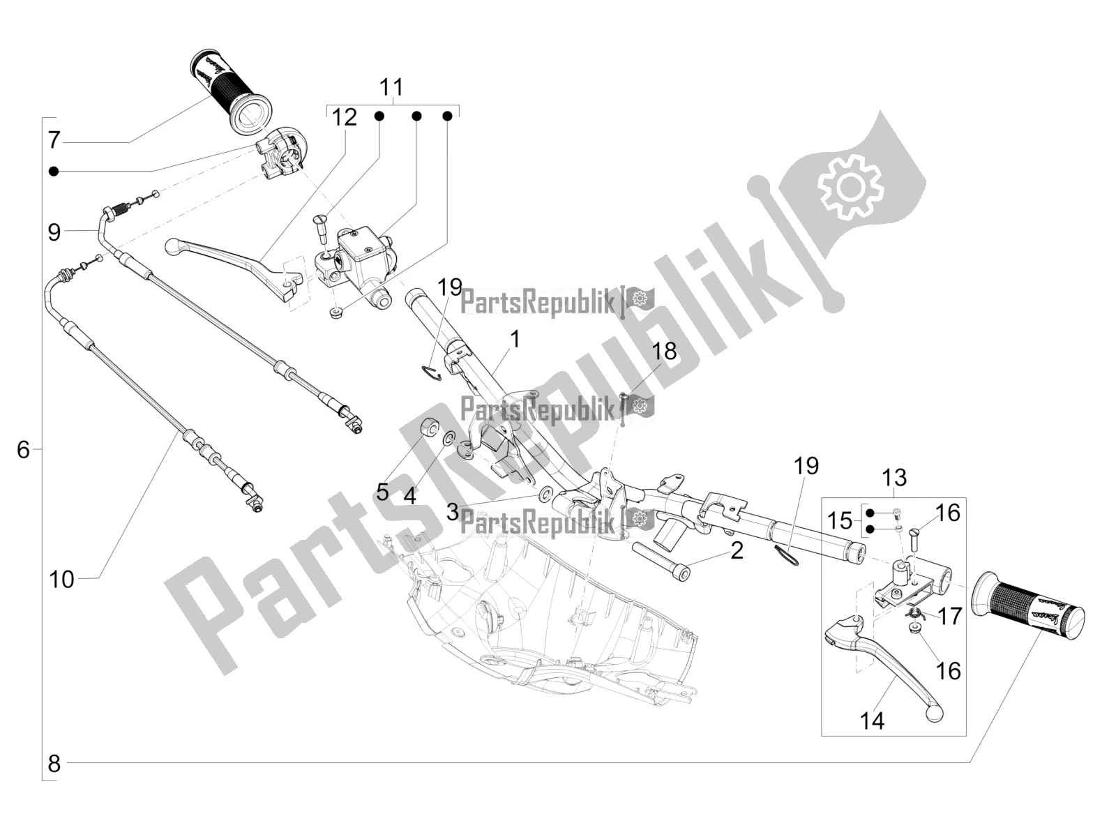 All parts for the Handlebars - Master Cil. Of the Vespa Primavera 150 Iget Apac 2019