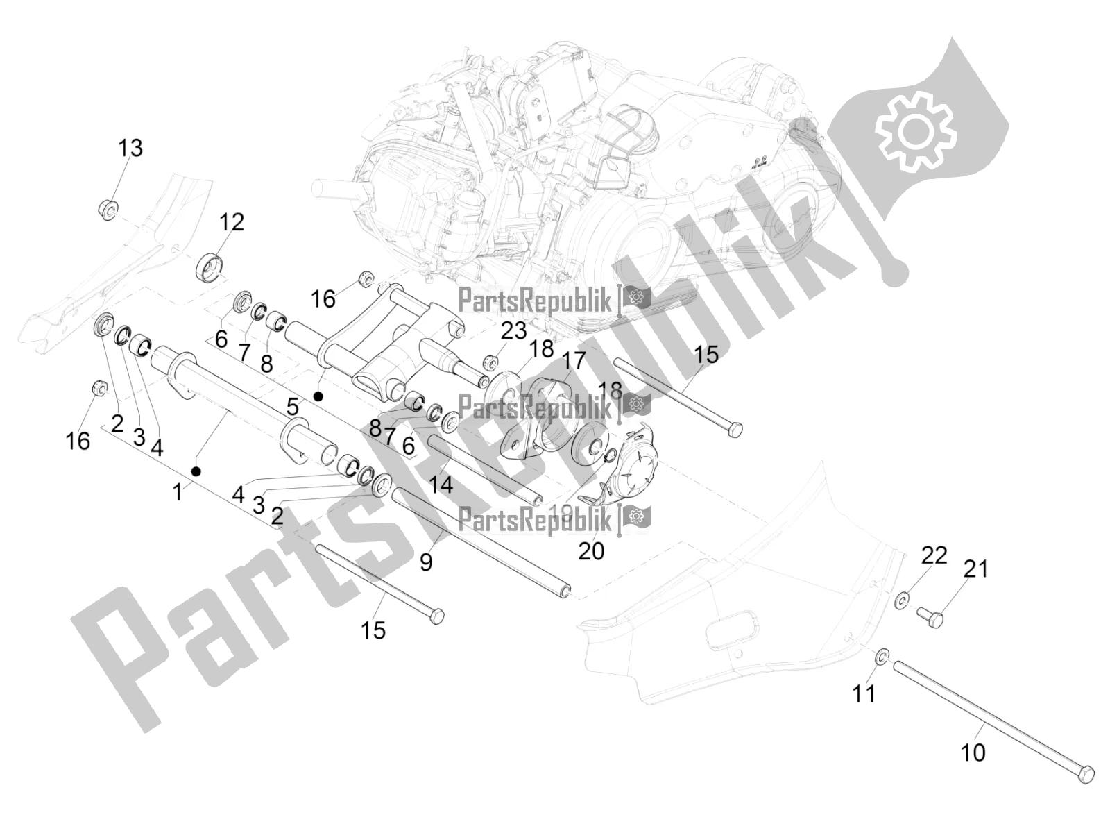 All parts for the Swinging Arm of the Vespa Primavera 150 Iget Apac 2019