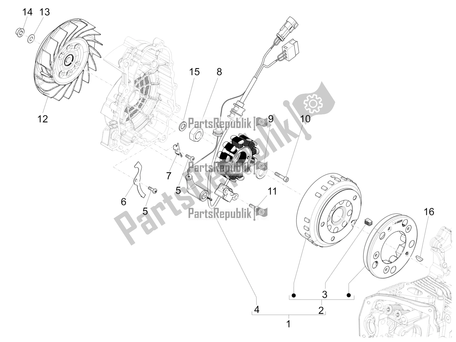 All parts for the Flywheel Magneto of the Vespa Primavera 150 Iget Apac 2020