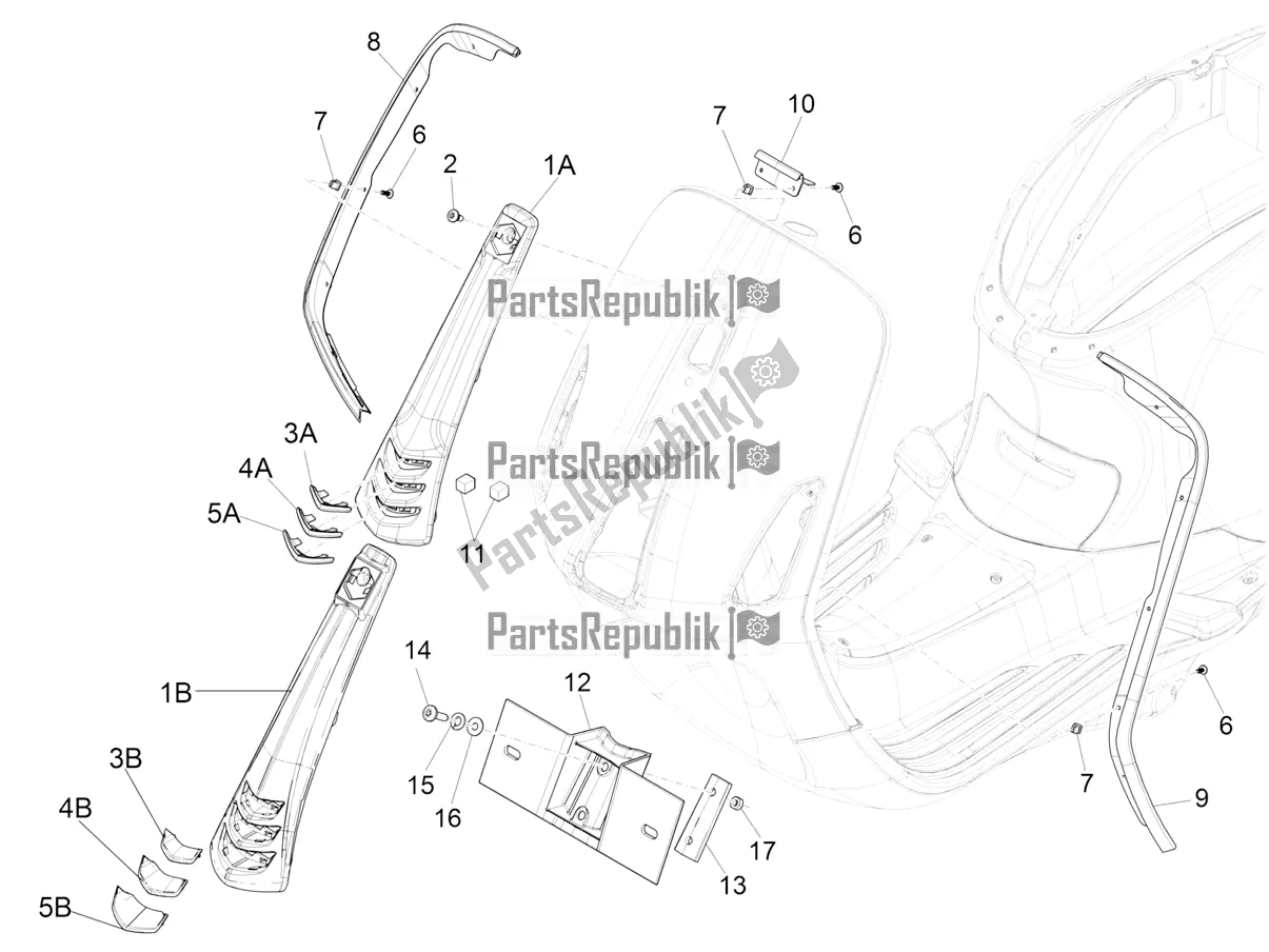 All parts for the Front Shield of the Vespa Primavera 150 Iget Apac 2020