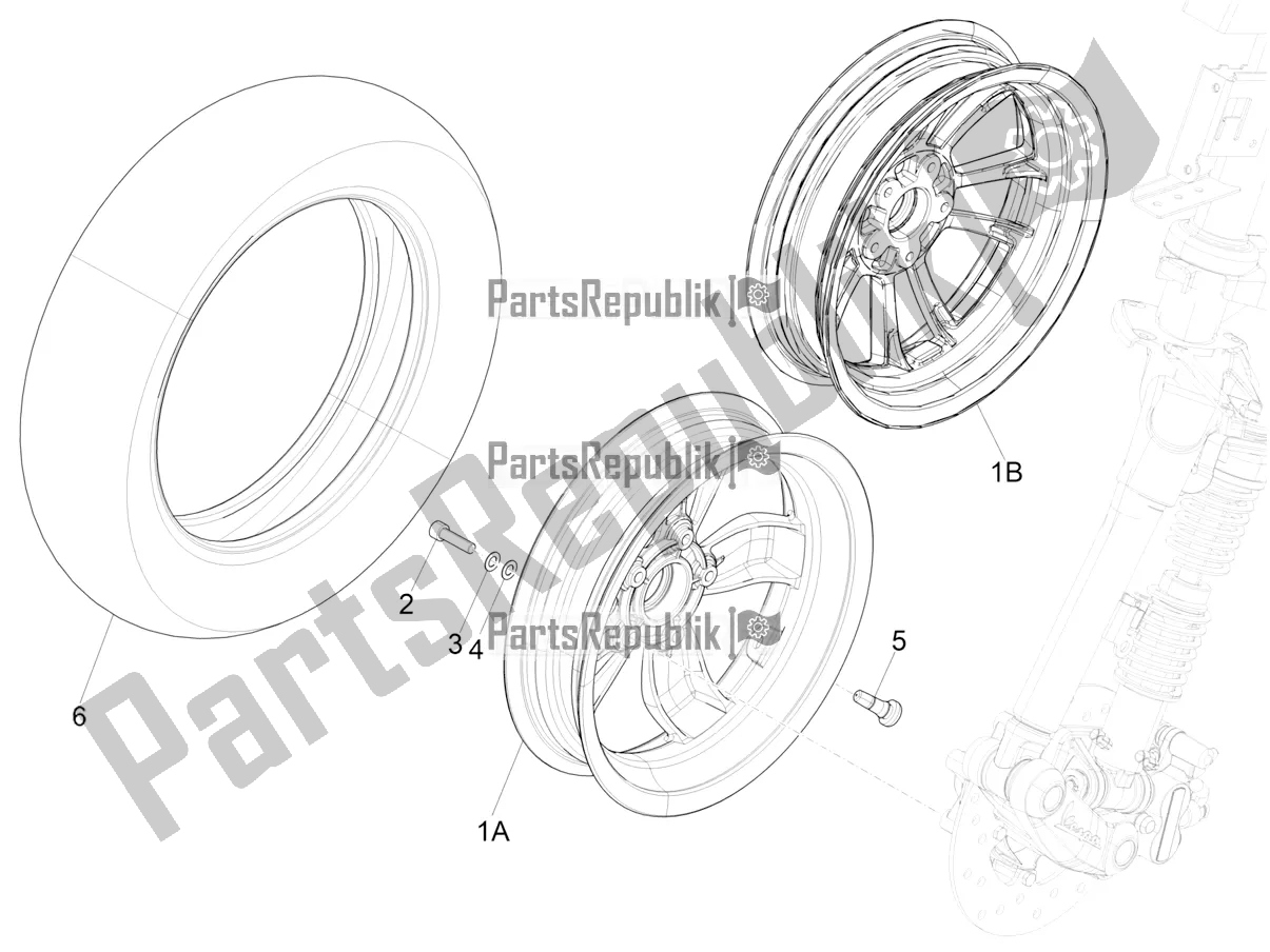 All parts for the Front Wheel of the Vespa Primavera 150 Iget Apac 2020