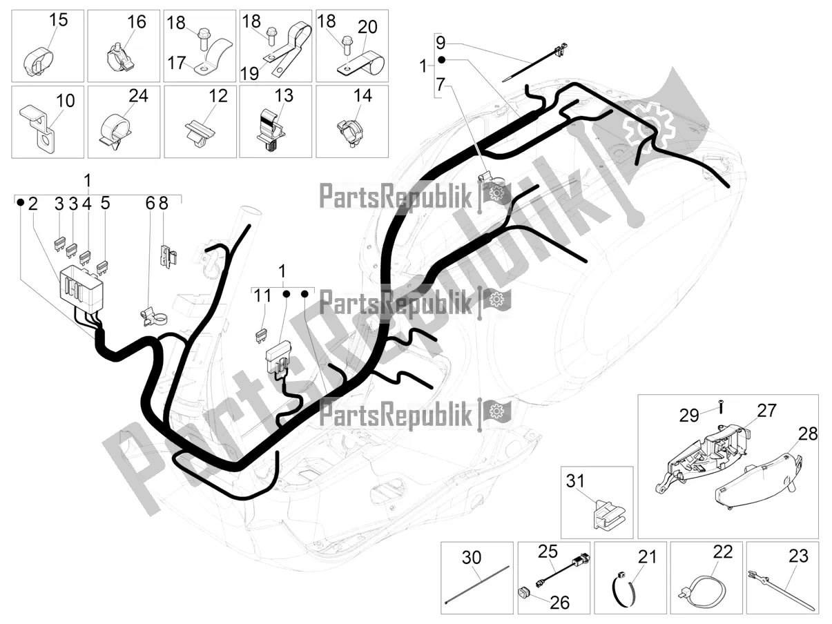 Tutte le parti per il Cablaggio Principale del Vespa Primavera 150 Iget Apac 2020