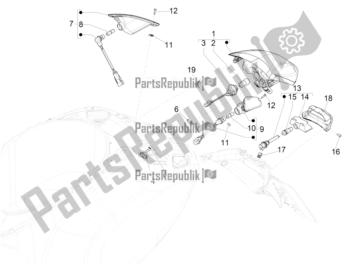 Toutes les pièces pour le Phares Arrière - Clignotants du Vespa Primavera 150 Iget Apac 2020