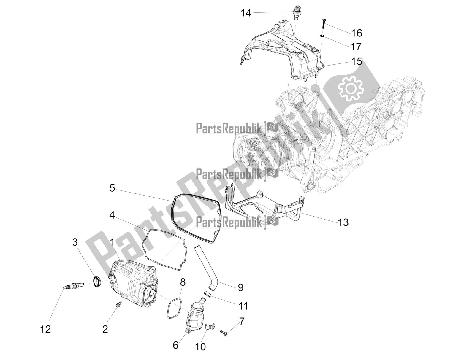 All parts for the Cylinder Head Cover of the Vespa Primavera 150 Iget Apac 2021