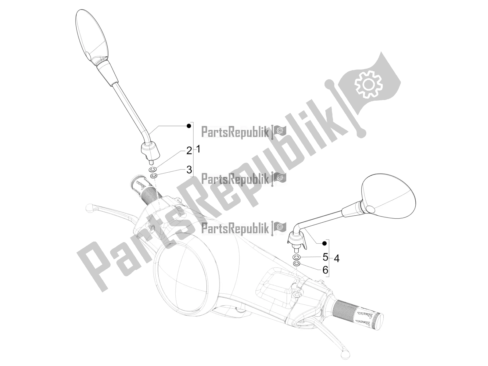 All parts for the Driving Mirror/s of the Vespa Primavera 150 Iget Apac 2021