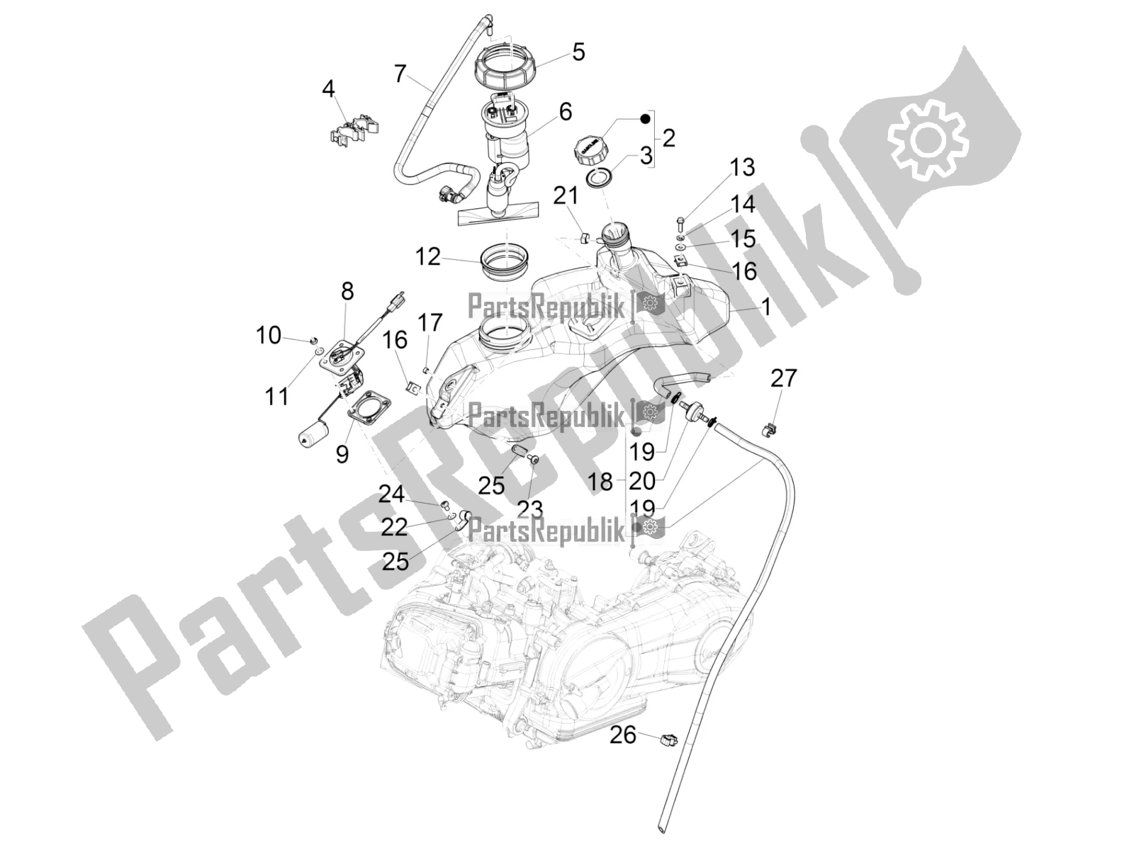 All parts for the Fuel Tank of the Vespa Primavera 150 Iget Apac 2021