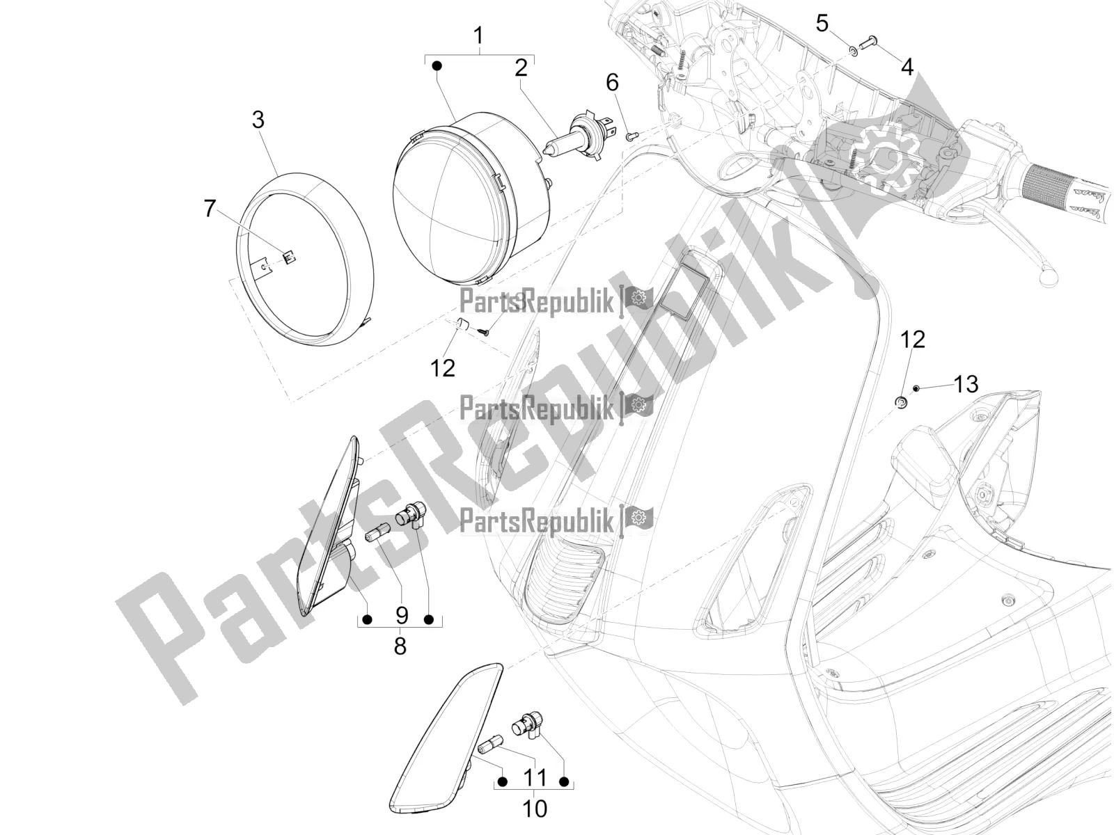 Todas las partes para Faros Delanteros - Luces Intermitentes de Vespa Primavera 150 Iget Apac 2022