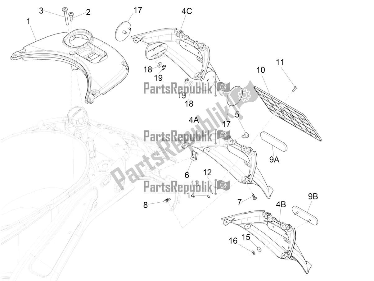 Tutte le parti per il Coperchio Posteriore - Paraspruzzi del Vespa Primavera 150 Iget Apac 2022