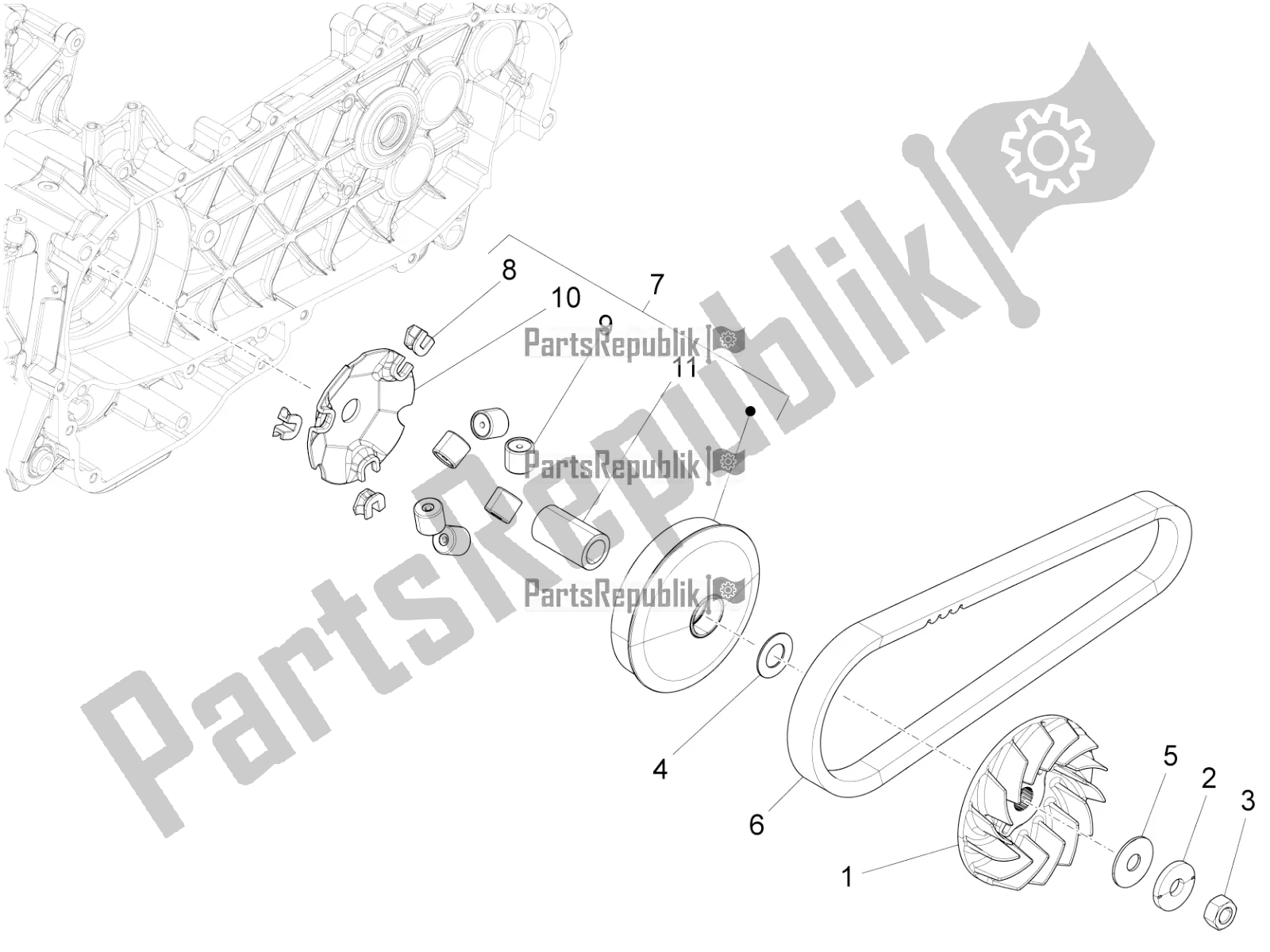 All parts for the Driving Pulley of the Vespa Primavera 150 Iget USA 2016