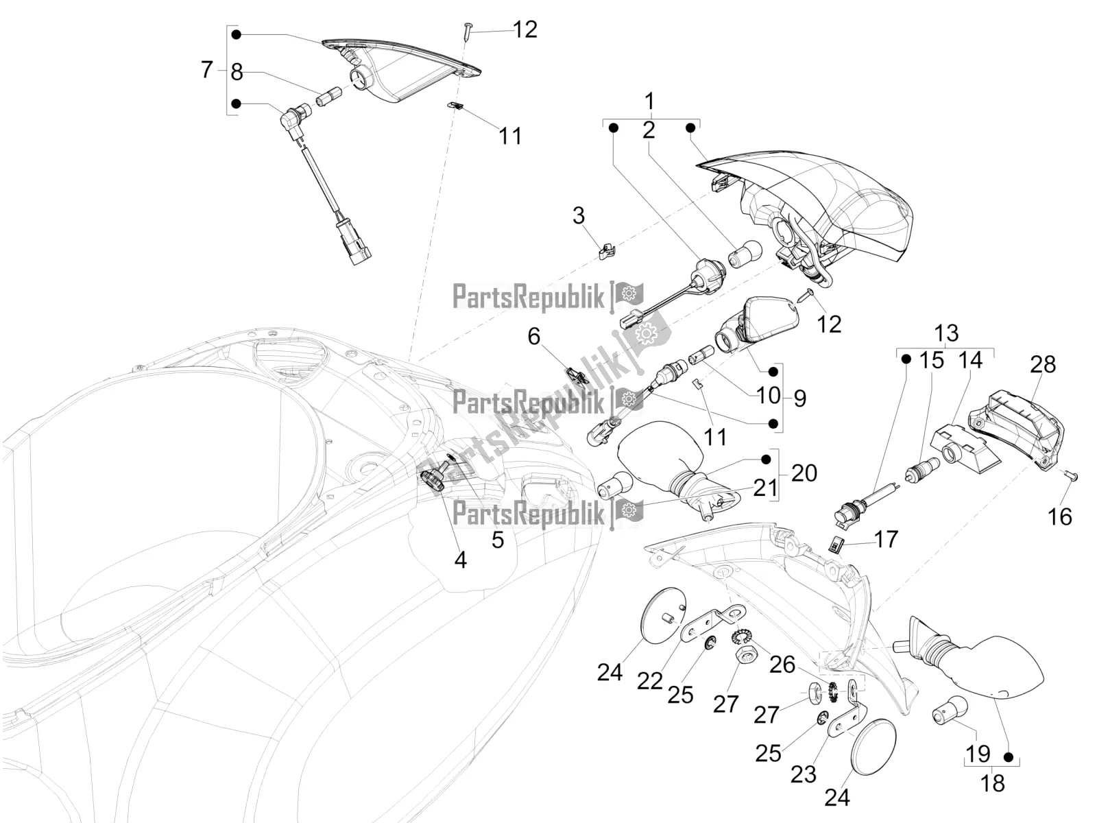 Toutes les pièces pour le Phares Arrière - Clignotants du Vespa Primavera 150 Iget USA 2018