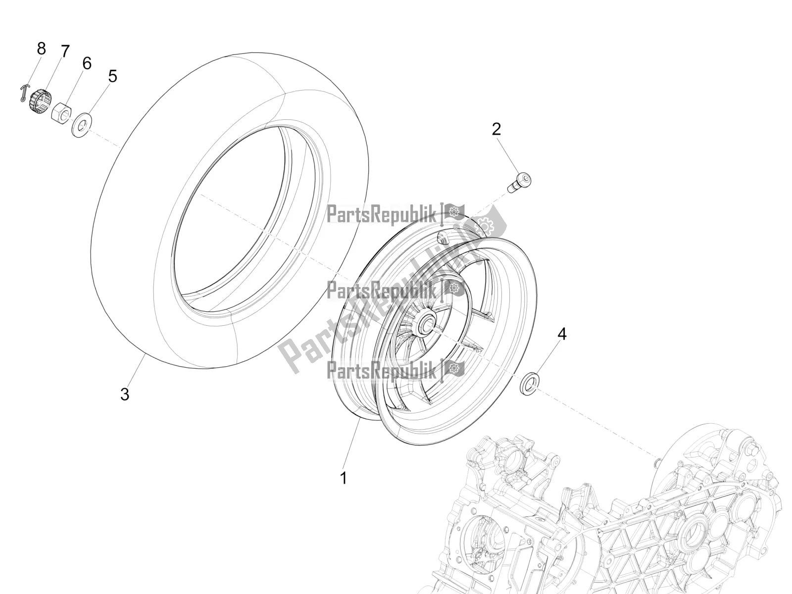 Tutte le parti per il Ruota Posteriore del Vespa Primavera 150 Iget USA 2018