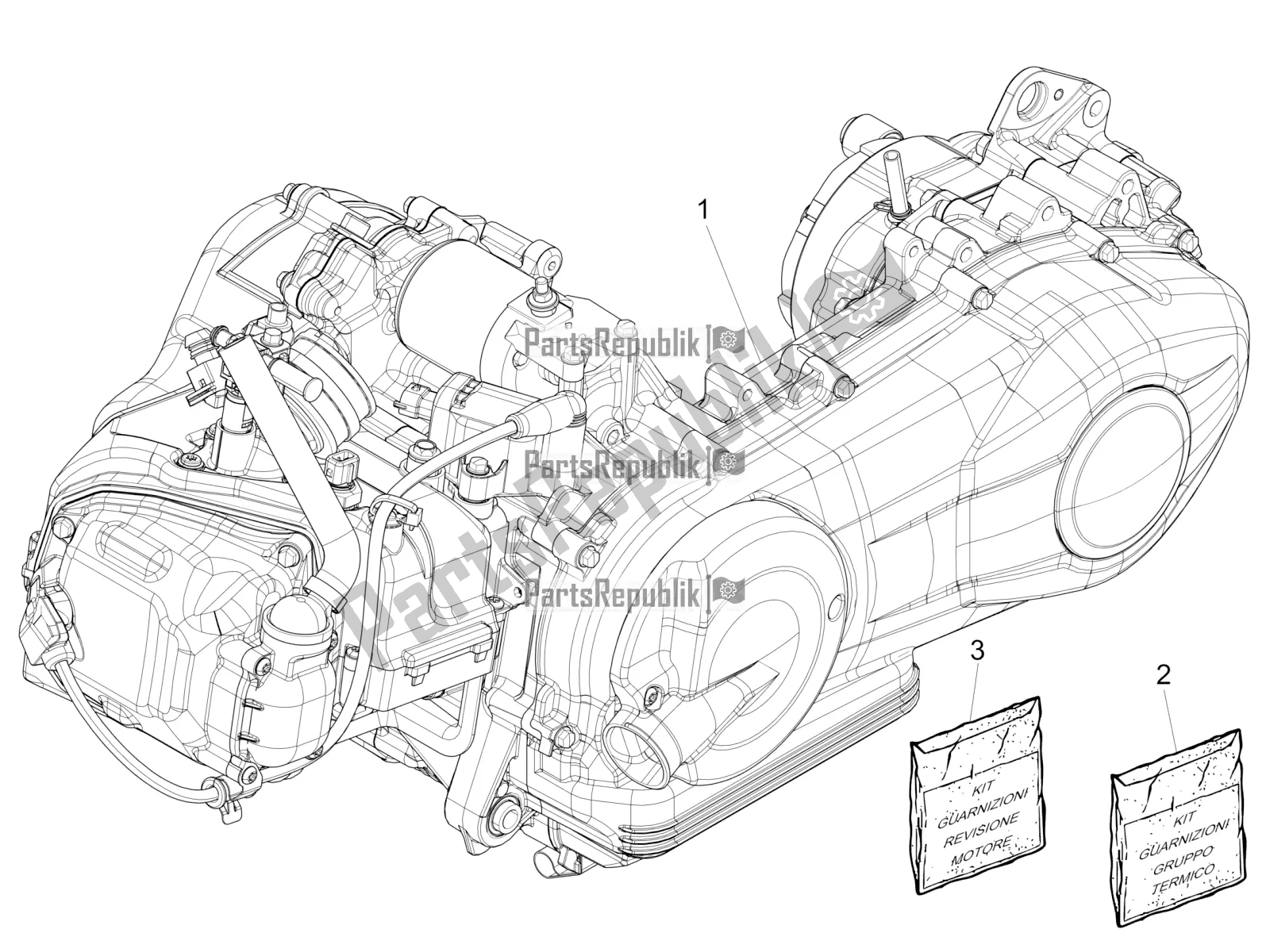 All parts for the Engine, Assembly of the Vespa Primavera 150 Iget USA 2019