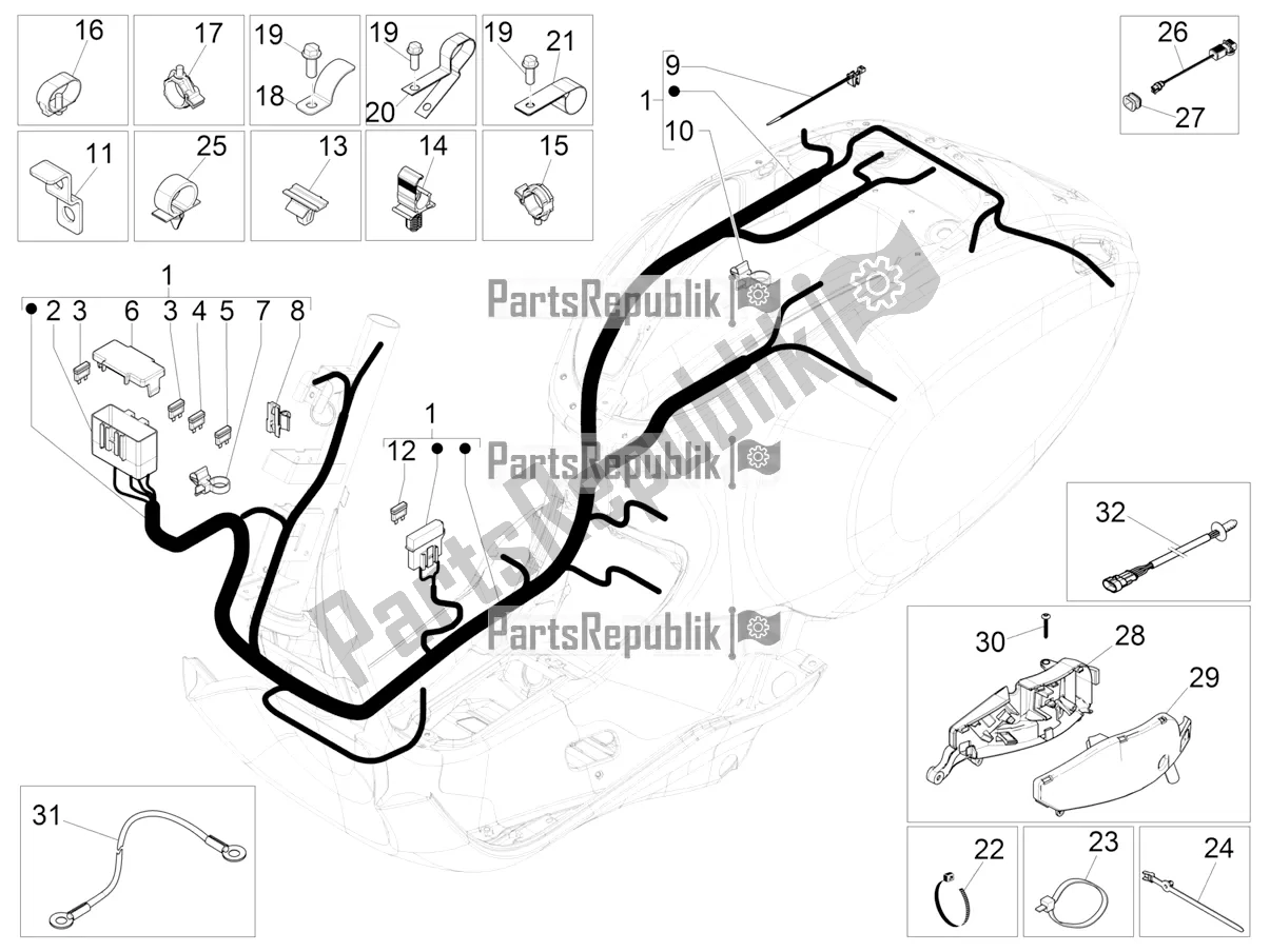 All parts for the Main Cable Harness of the Vespa Primavera 150 Iget USA 2019