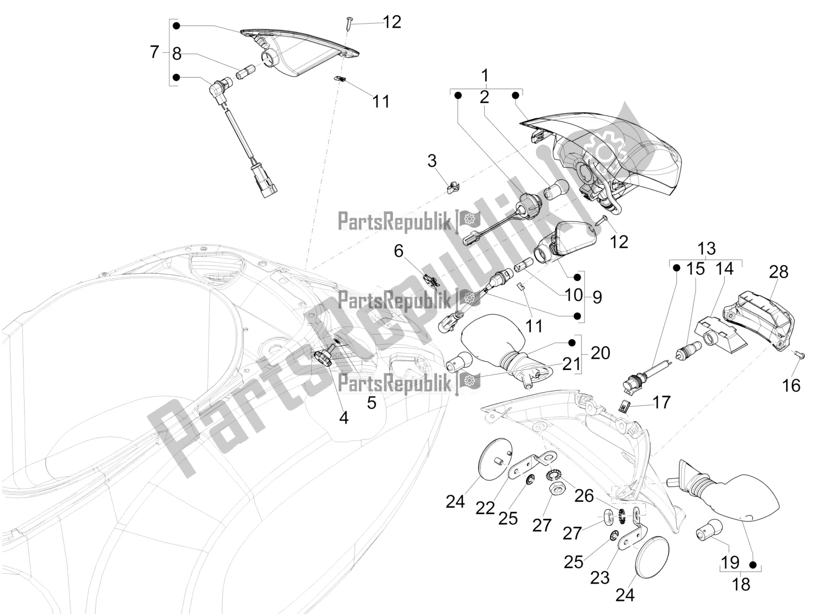 Todas las partes para Faros Traseros - Luces Intermitentes de Vespa Primavera 150 Iget USA 2019