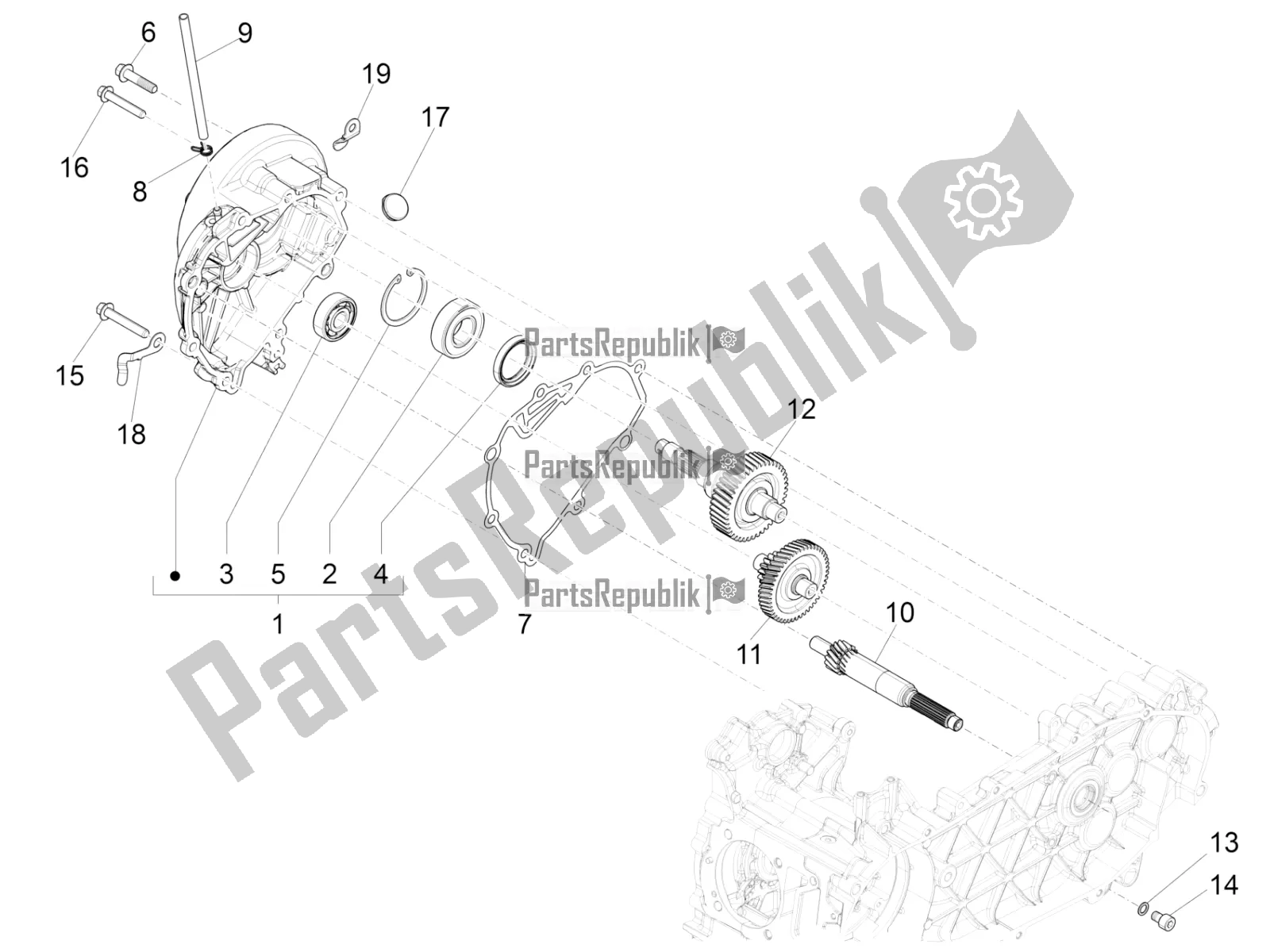 All parts for the Reduction Unit of the Vespa Primavera 150 Iget USA 2019