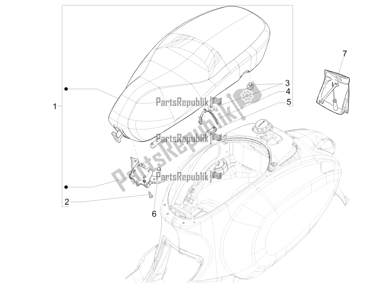 Alle onderdelen voor de Zadel / Stoelen van de Vespa Primavera 150 Iget USA 2019