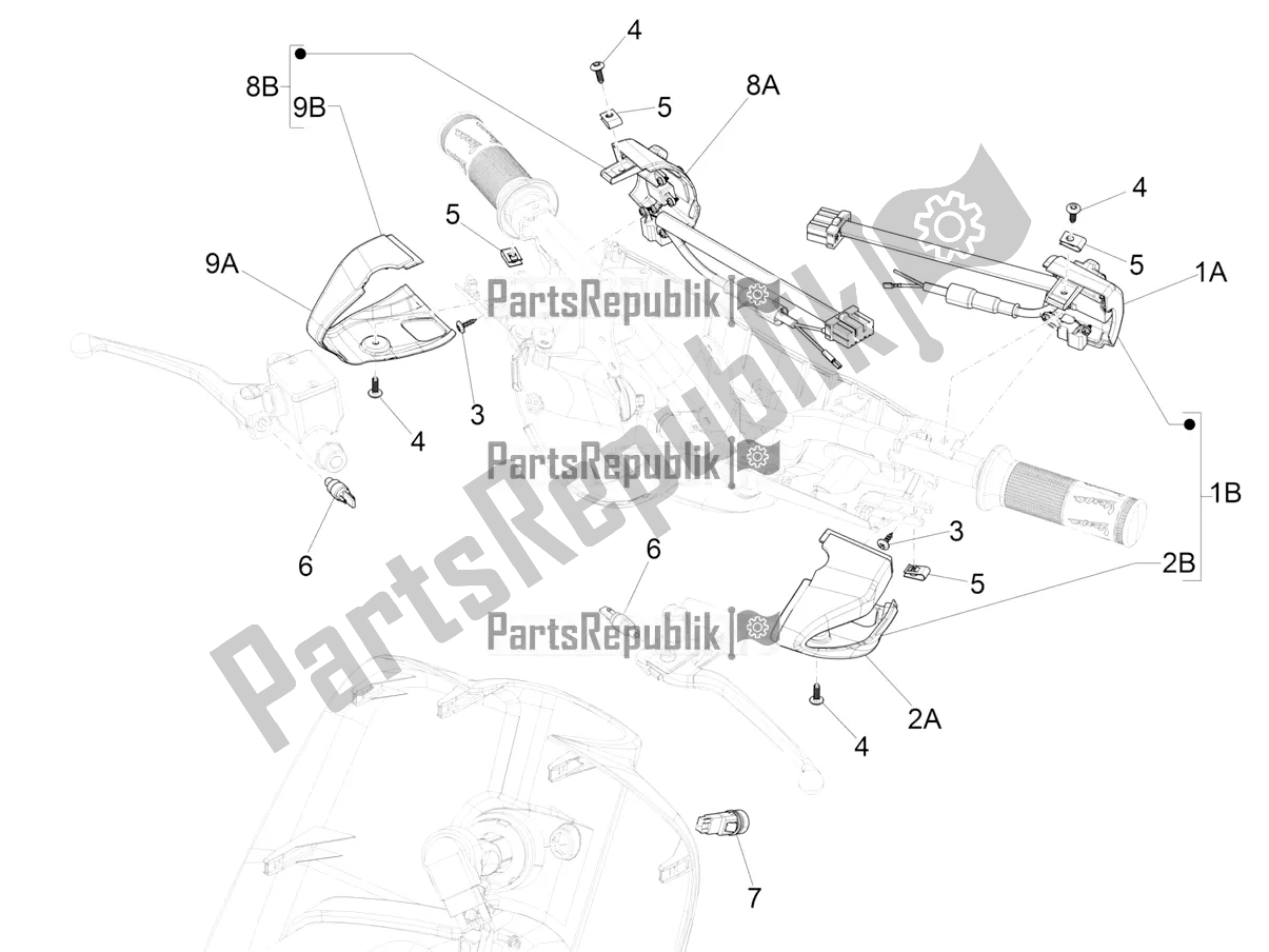 Todas as partes de Seletores - Interruptores - Botões do Vespa Primavera 150 Iget USA 2019