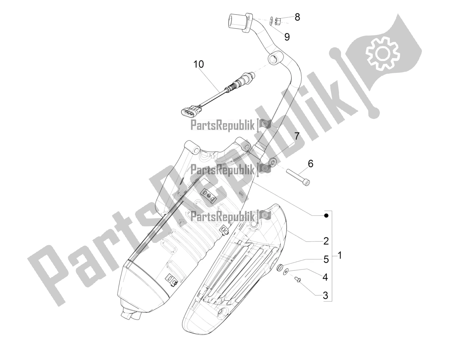 Alle onderdelen voor de Geluiddemper van de Vespa Primavera 150 Iget USA 2019