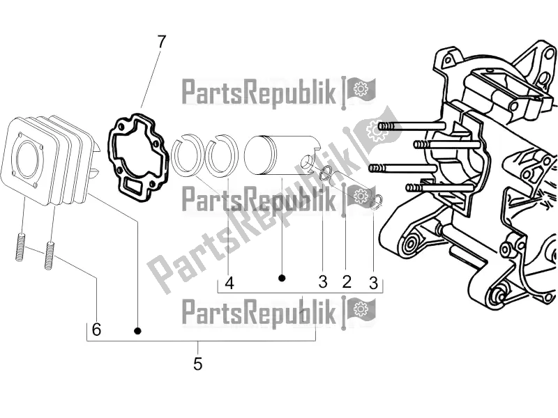 All parts for the Cylinder-piston-wrist Pin Unit of the Vespa Primavera 50 2T 2016