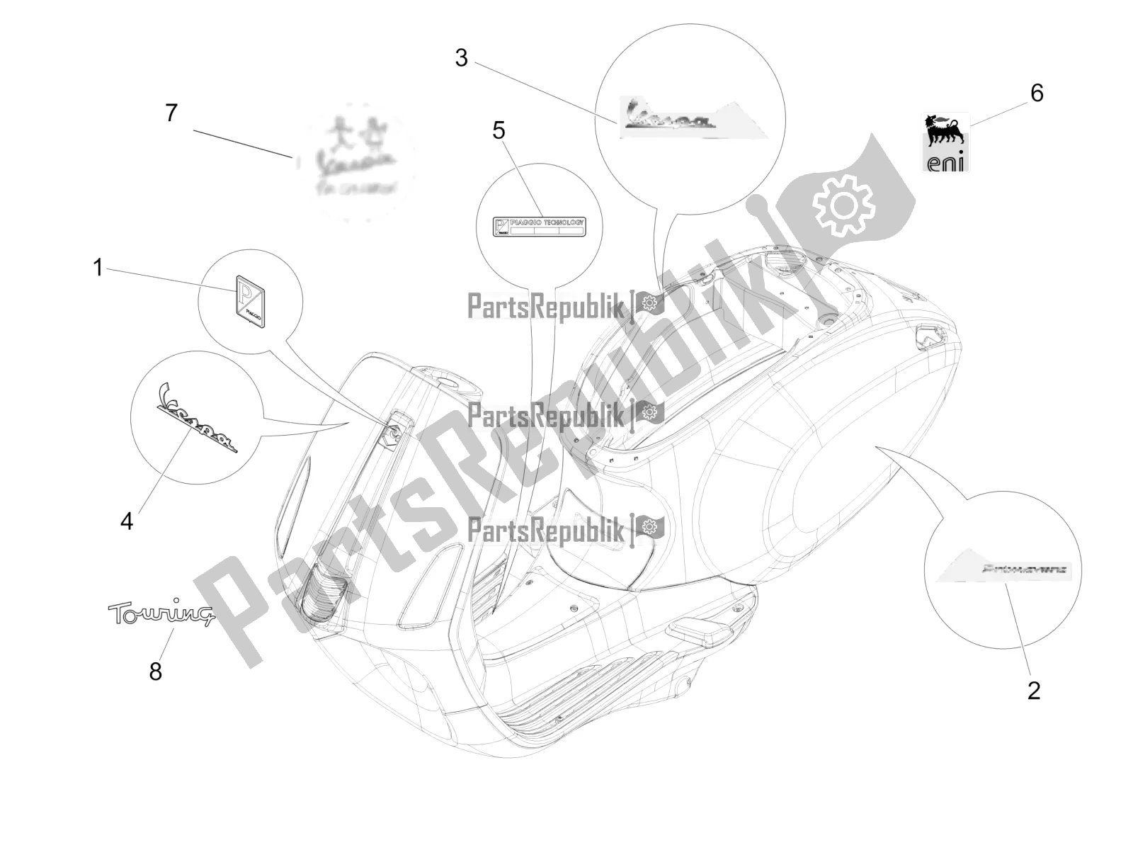 All parts for the Plates - Emblems of the Vespa Primavera 50 2T 2016