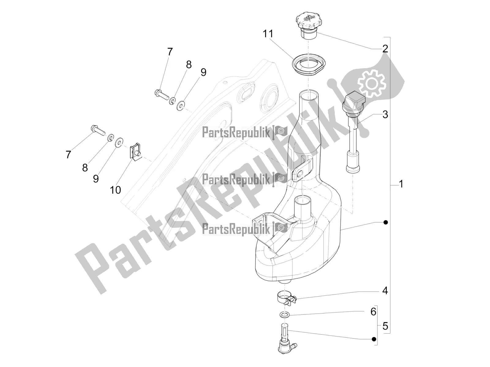 All parts for the Oil Tank of the Vespa Primavera 50 2T 2017