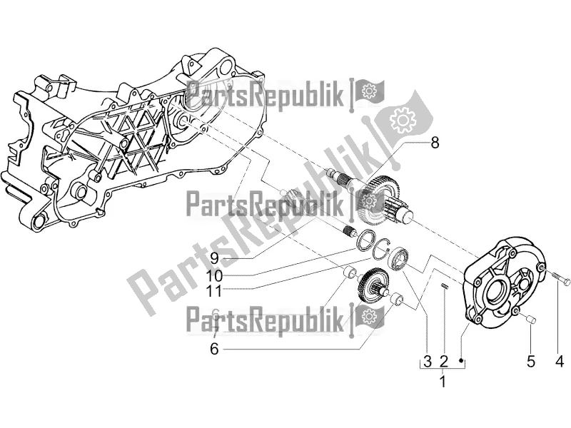 All parts for the Reduction Unit of the Vespa Primavera 50 2T 2017