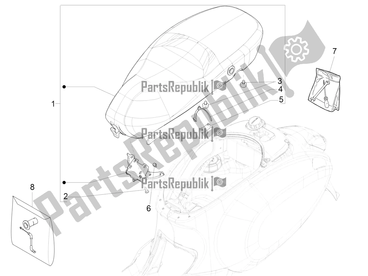 All parts for the Saddle/seats of the Vespa Primavera 50 2T 2017