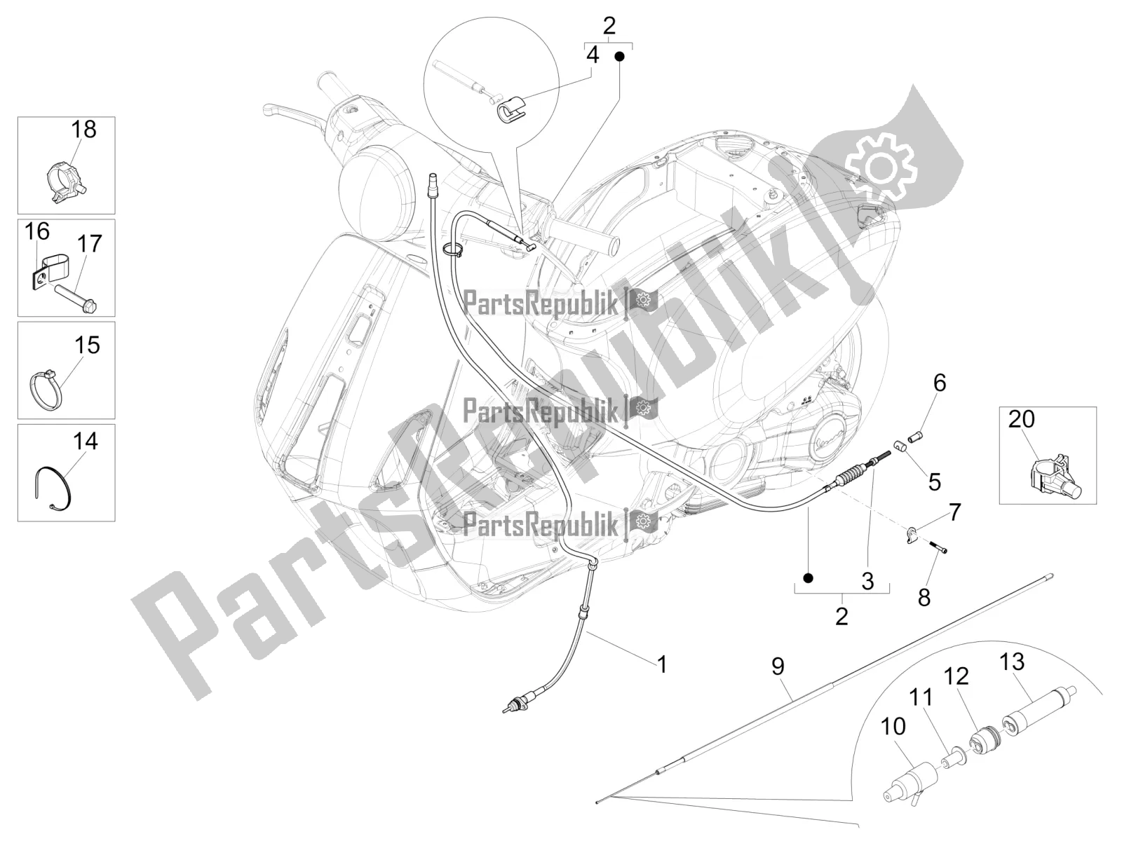 All parts for the Transmissions of the Vespa Primavera 50 2T 2017