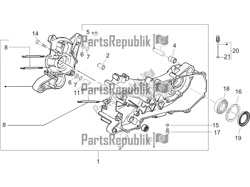 All parts for the Crankcase of the Vespa Primavera 50 2T 2018