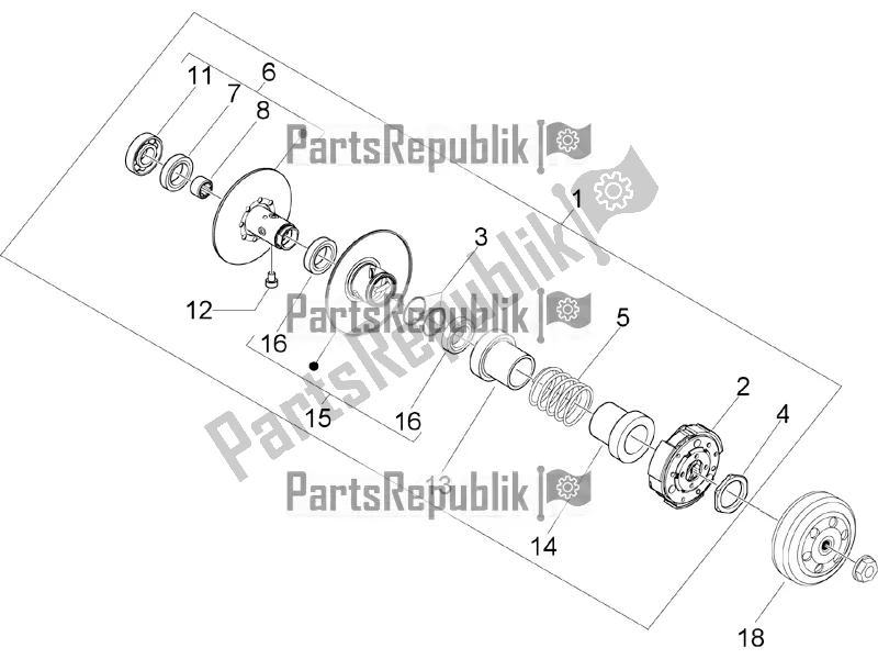 All parts for the Driven Pulley of the Vespa Primavera 50 2T 2018