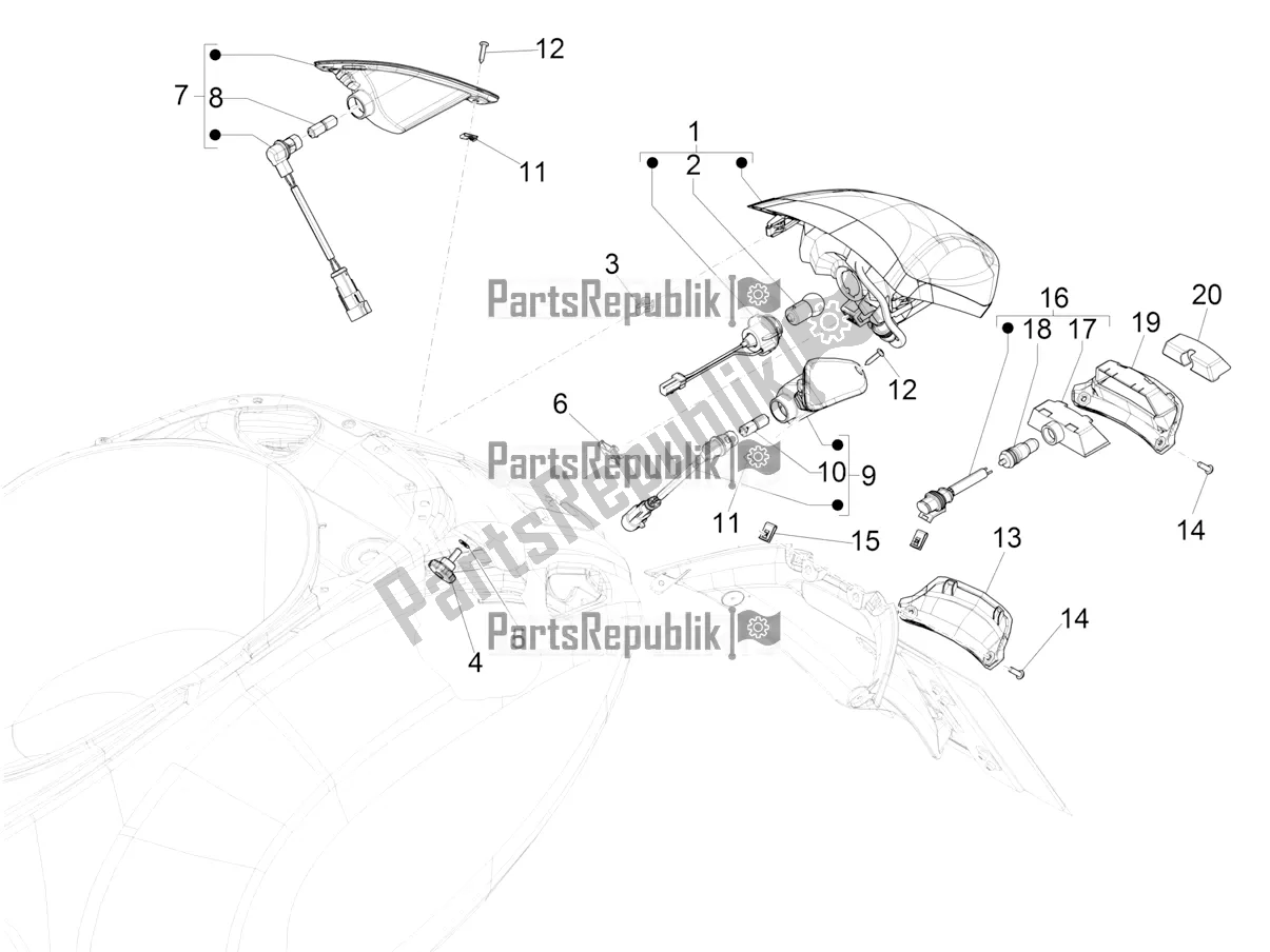 Wszystkie części do Reflektory Tylne - Kierunkowskazy Vespa Primavera 50 2T 2018