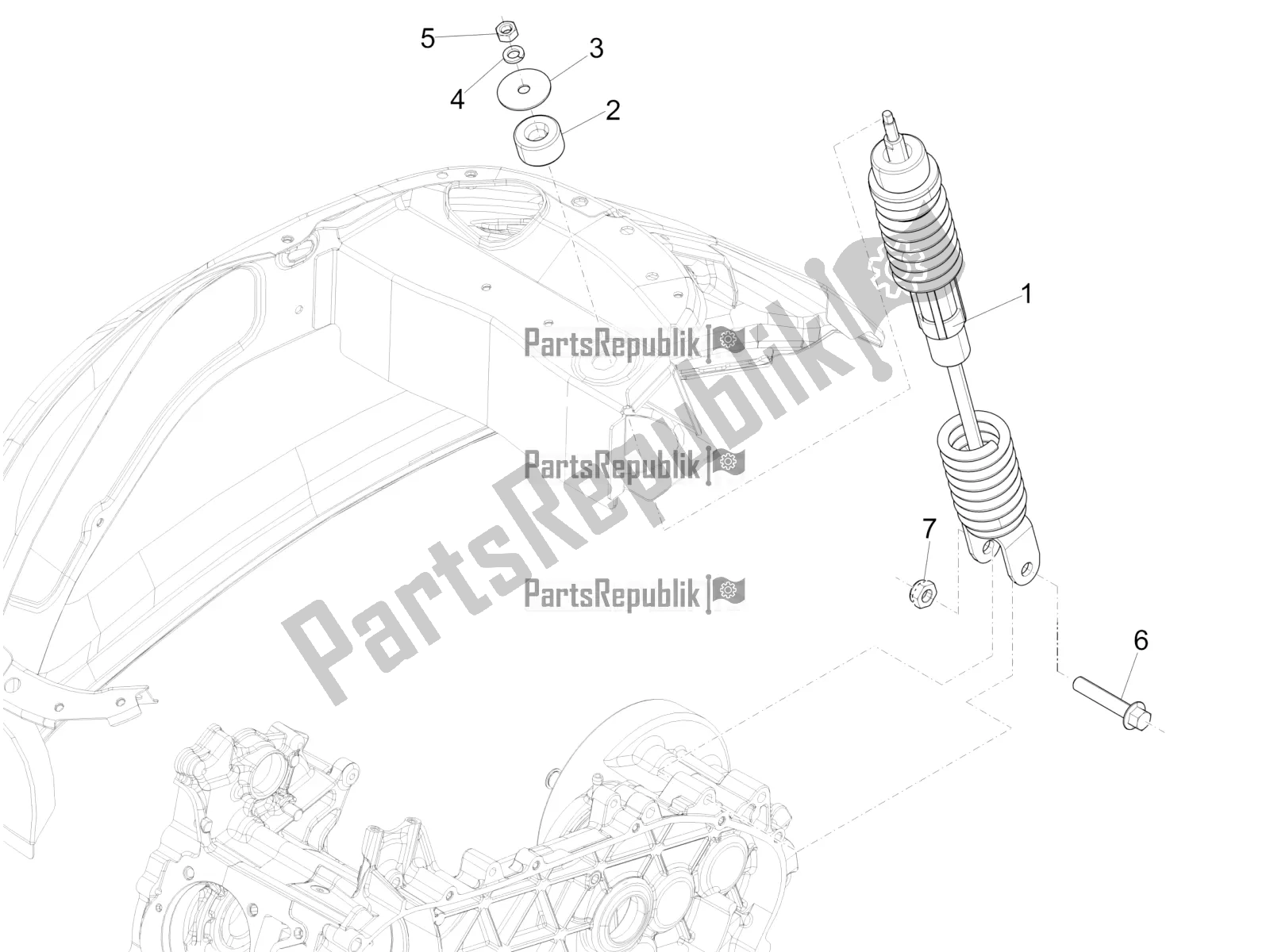 All parts for the Rear Suspension - Shock Absorber/s of the Vespa Primavera 50 2T 2018