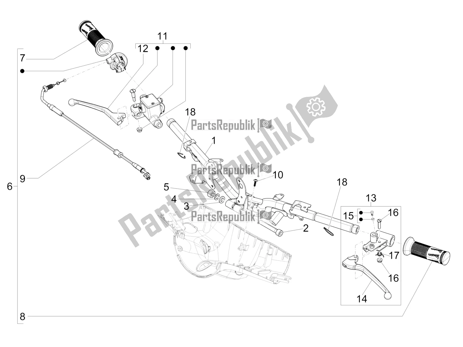 Todas as partes de Guiador - Master Cil. Do Vespa Primavera 50 4T 25 KM/H 2016