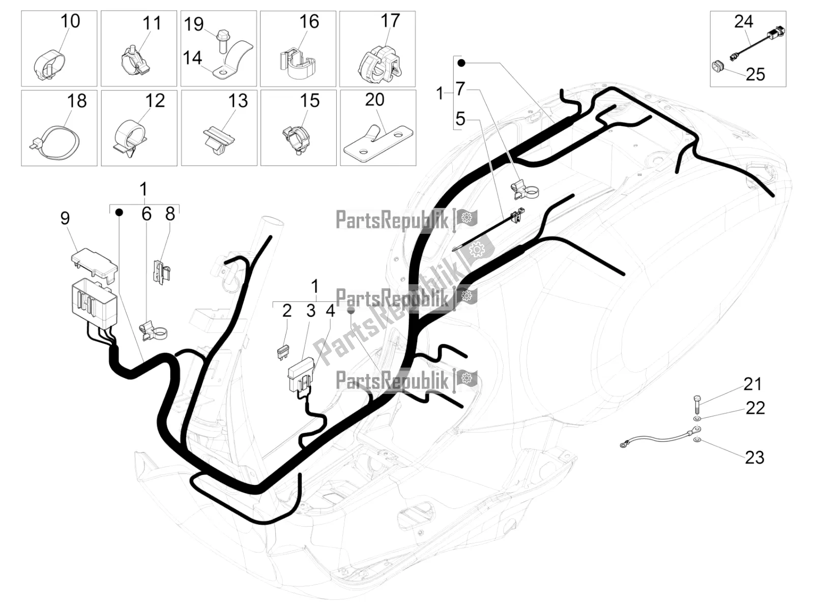 Toutes les pièces pour le Faisceau De Câbles Principal du Vespa Primavera 50 4T 25 KM/H 2016