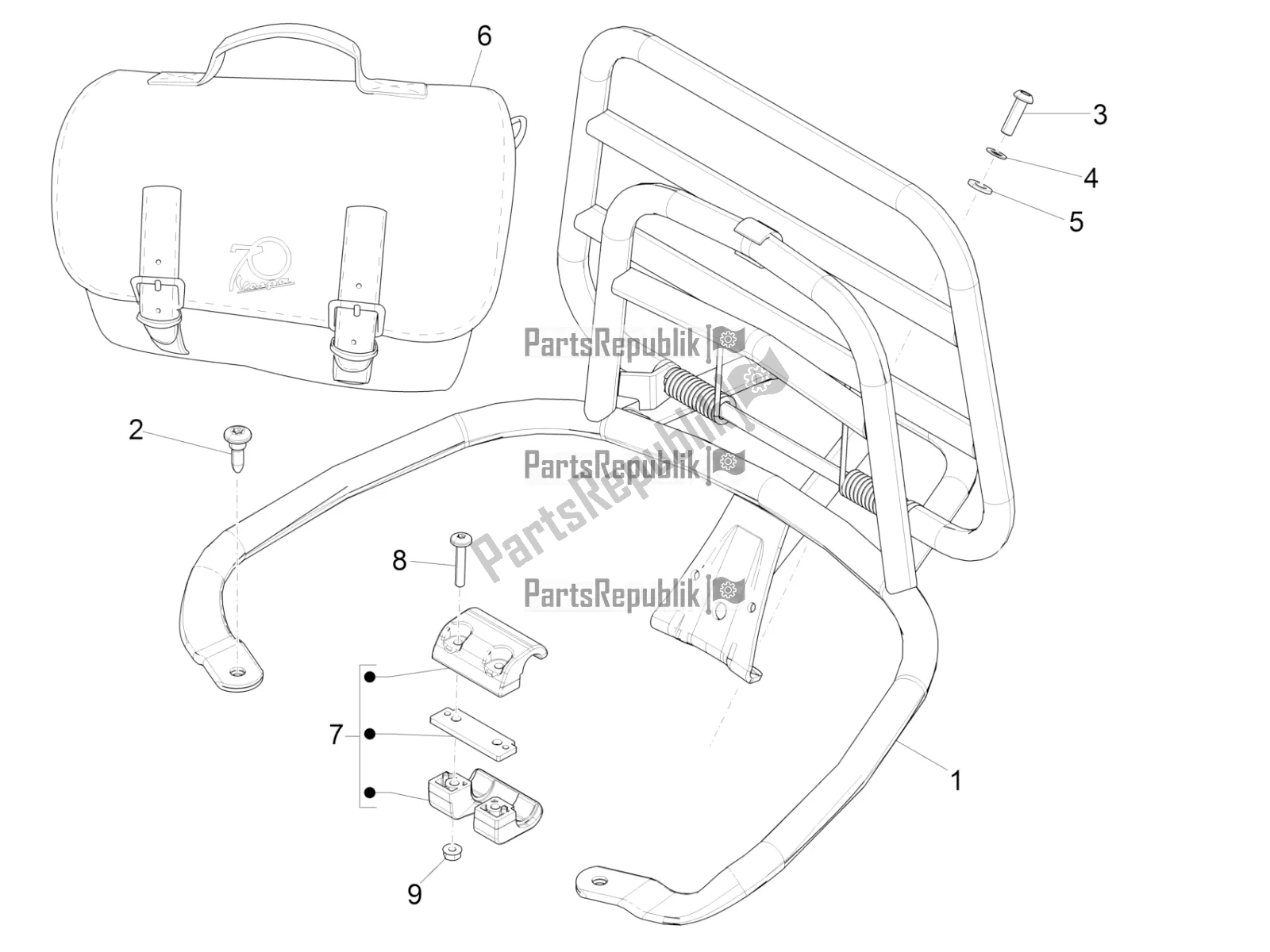 Toutes les pièces pour le Porte-bagages Arrière du Vespa Primavera 50 4T 25 KM/H 2016