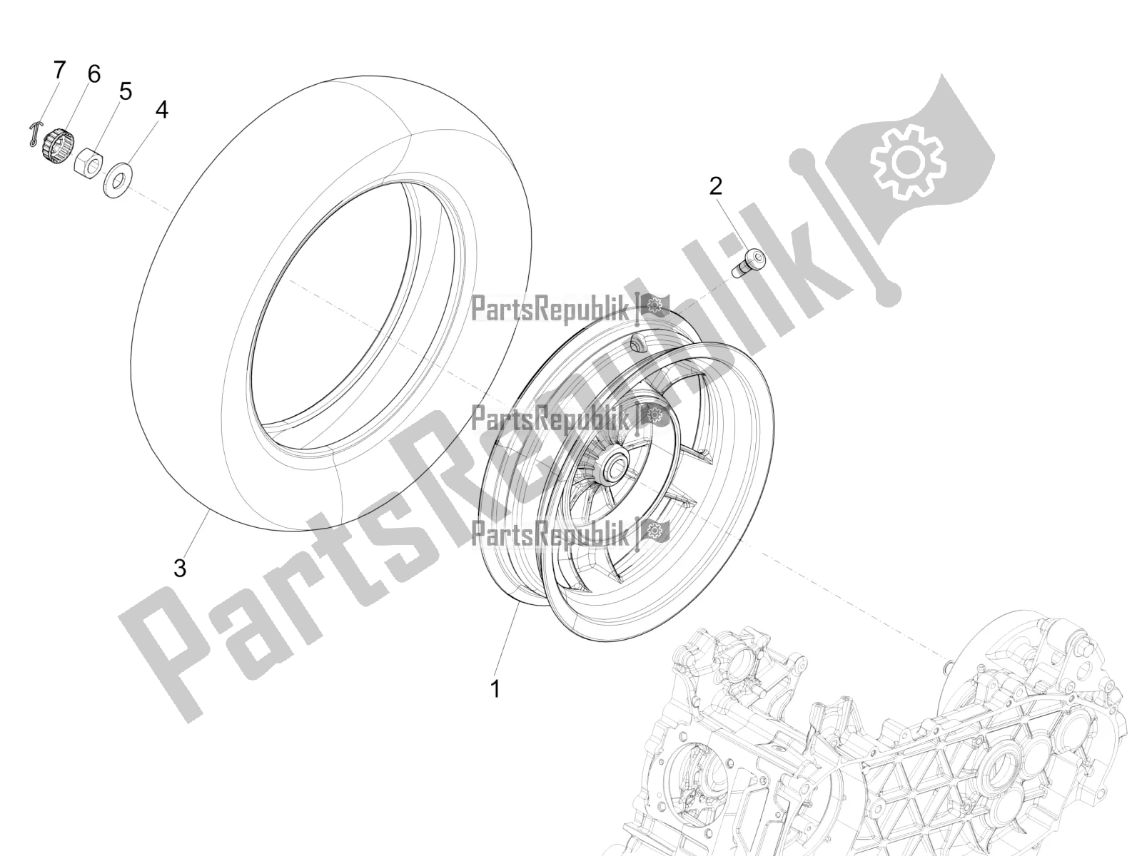 All parts for the Rear Wheel of the Vespa Primavera 50 4T 25 KM/H 2016