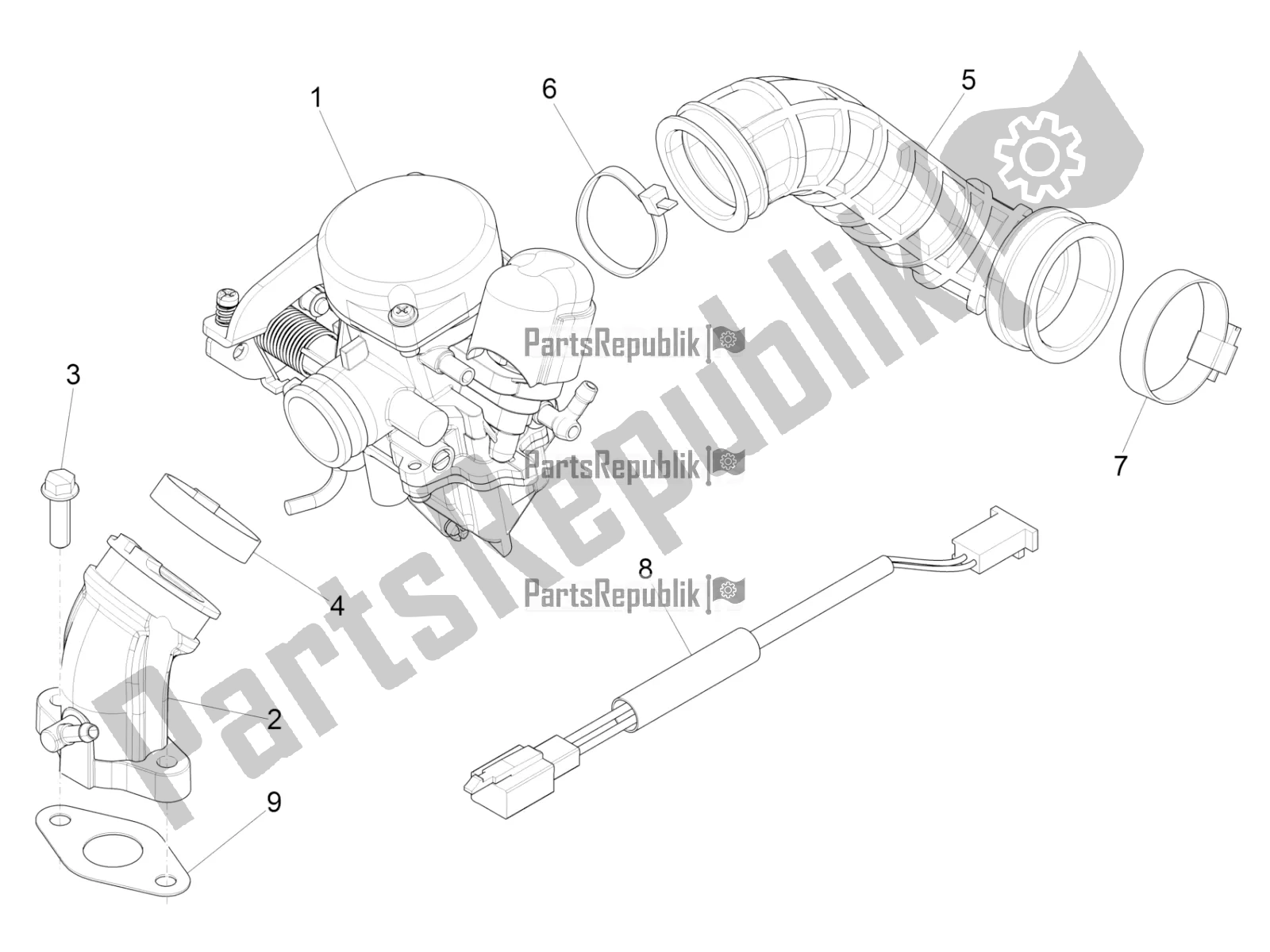 All parts for the Carburettor, Assembly - Union Pipe of the Vespa Primavera 50 4T 25 KM/H 2017