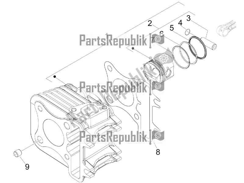 All parts for the Cylinder-piston-wrist Pin Unit of the Vespa Primavera 50 4T 25 KM/H 2017