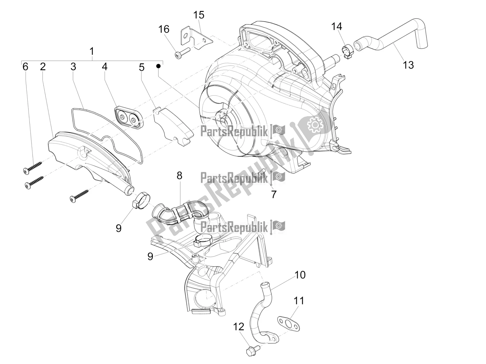 Alle onderdelen voor de Secundaire Luchtkast van de Vespa Primavera 50 4T 25 KM/H 2017