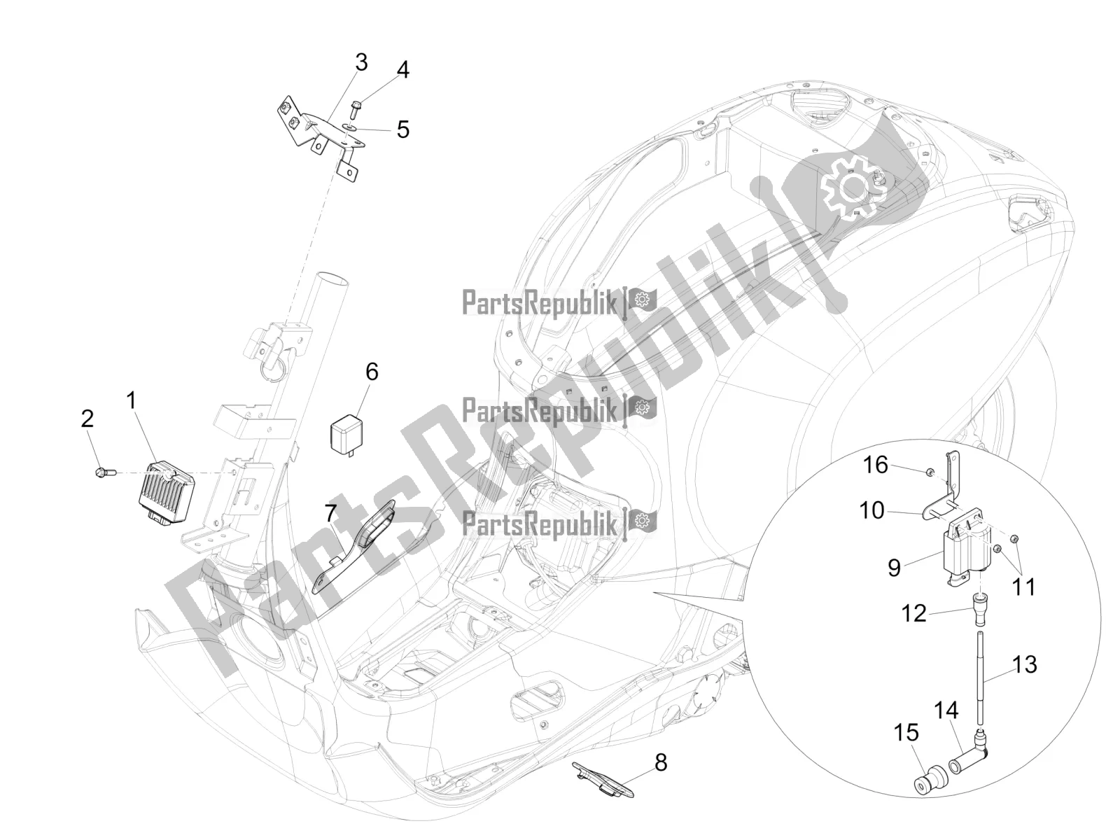 All parts for the Voltage Regulators - Electronic Control Units (ecu) - H. T. Coil of the Vespa Primavera 50 4T 25 KM/H 2017